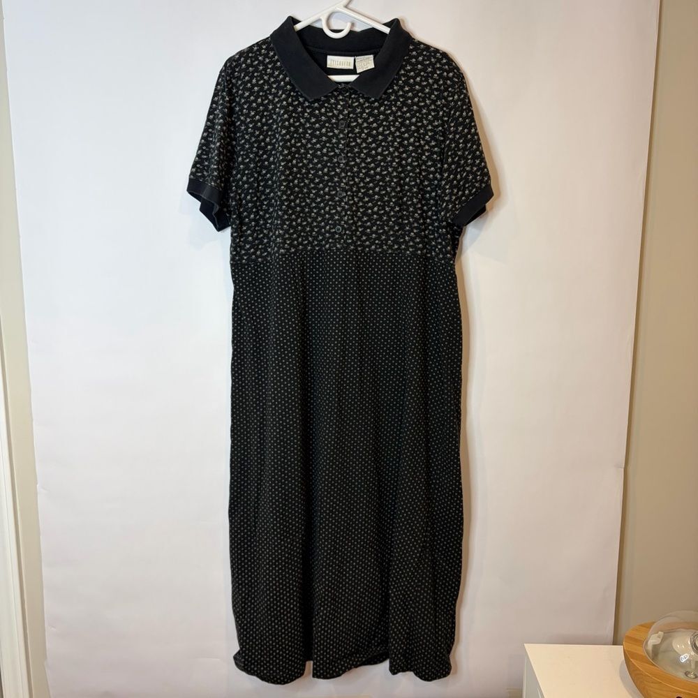 Liz Claiborne Black and White Ditsy Floral Cotton Maxi Dress Large Whimsigoth